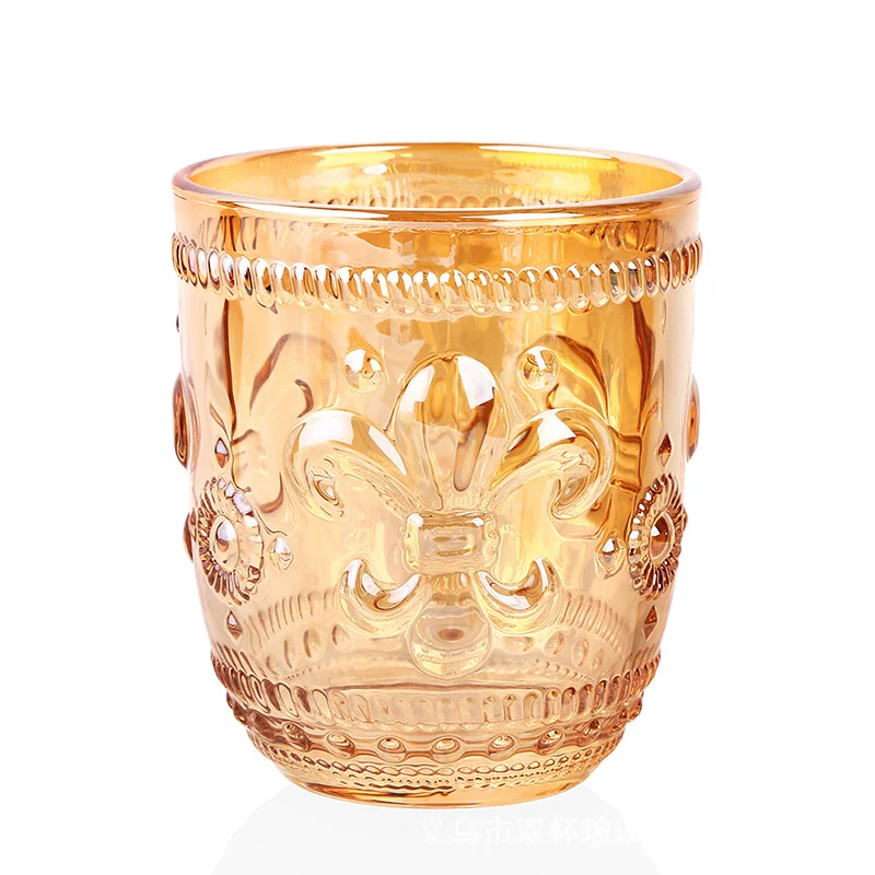 Multicolor Embossed Water Glasses Elegant Wine Glasses Amber and Rainbow Vintage Stemless Goblets for Wedding Party Daily Use