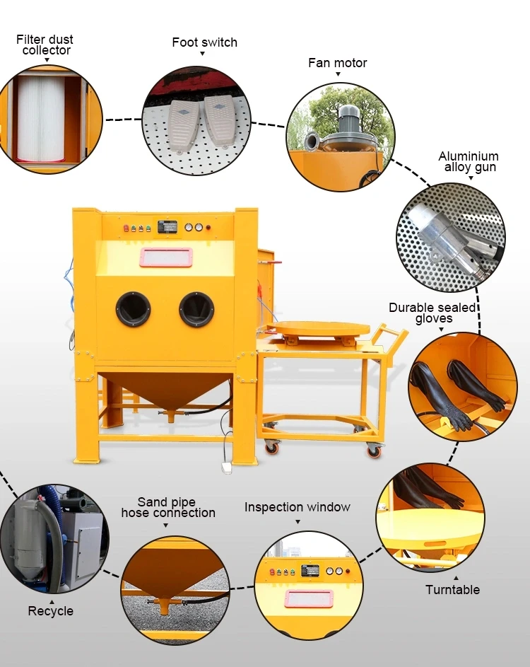 Dry Suction Type Manual Sand Blasting Machine Cabinet With Turntable Cart optional