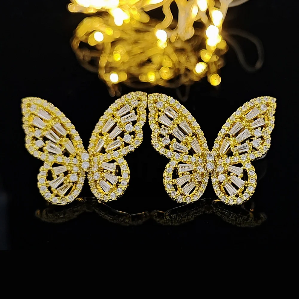 New Sight Fashion Brand  Accessories Zircon Butterfly Stud Earrings for Women Elegant Jewelry Crystal Gift Earrings