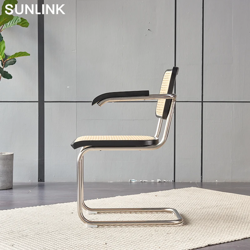 SUNLINK Foshan Commercial Furniture Steel Metal Foot Ash Frame Rattan Seat Back Leisure Office Dining Cafe Chair