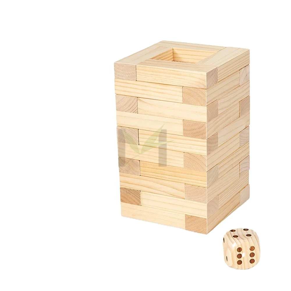 Classic Game with Genuine Hardwood Blocks Stacking Tower Game Wooden Toy for 1 or More Players