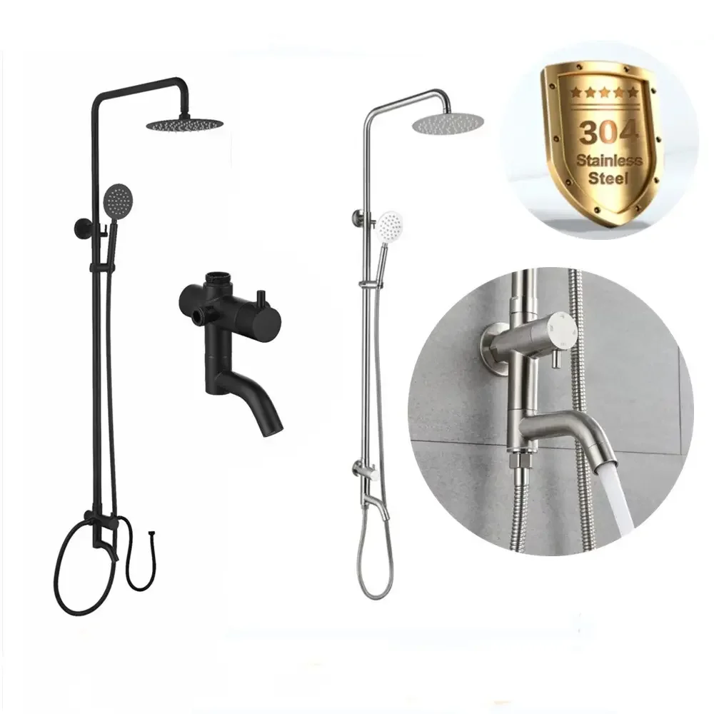 SUS304 Cold Water Shower System Shower Faucets Sets Complete with 3-way Shower Valve and Trim Kit Brushed Stainless Steel Modern