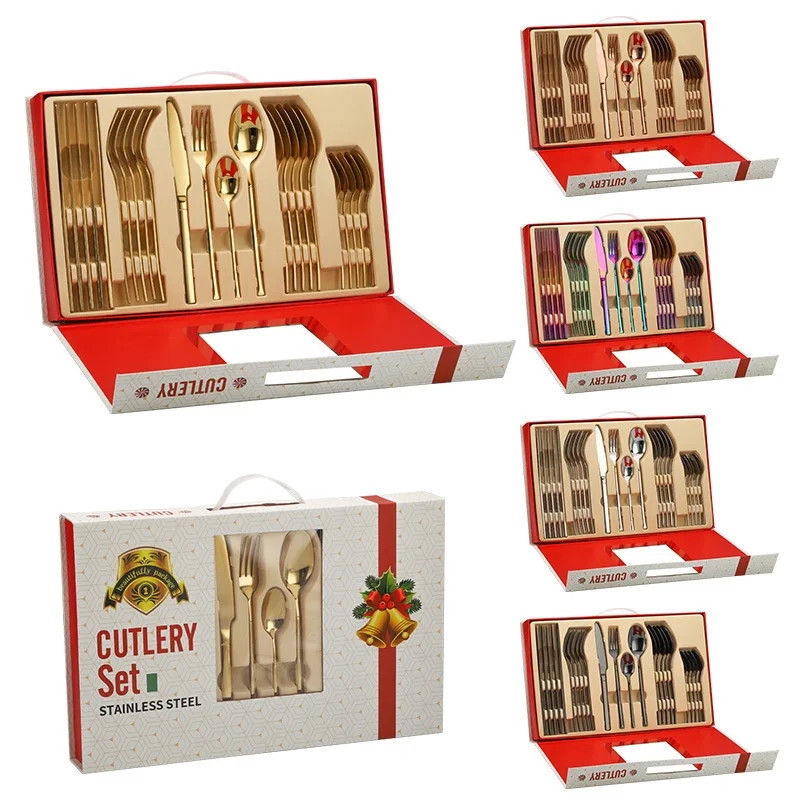 Piece Nordic Set Pcs Rose Gold 304 Tableware Christmas Color Laguiole 24 Cutlery