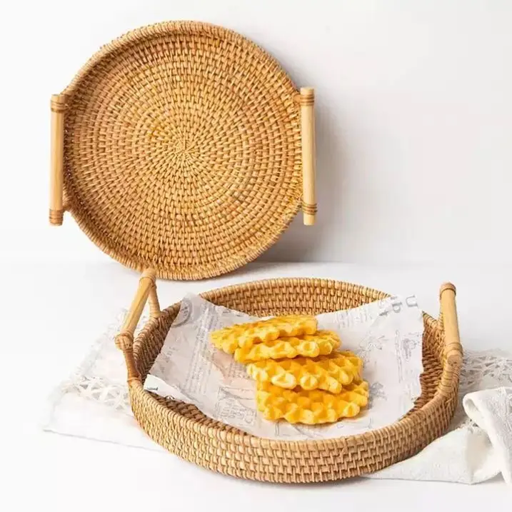 HSFT ECO Friendly Natural Rattan Serving dry fruit Tray handmade food storage rattan basket