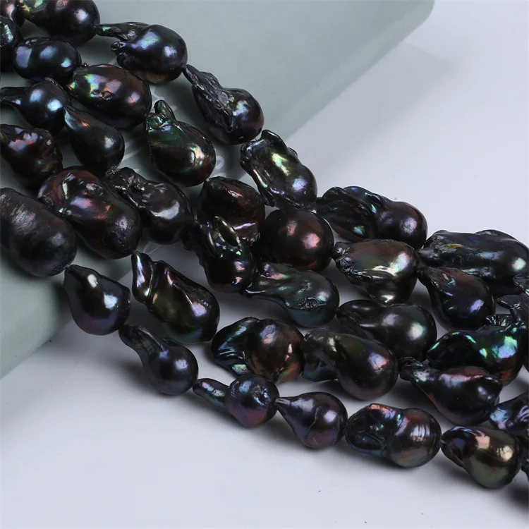 Zhuji 15-22mm Black Real Loose Beads Freshwater Large Size Baroque Pearl Strand