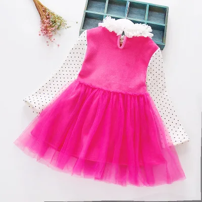 Girls winter one-piece dress Chinese style bear embroidered princess dress plus velvet thickening baby girl skirt