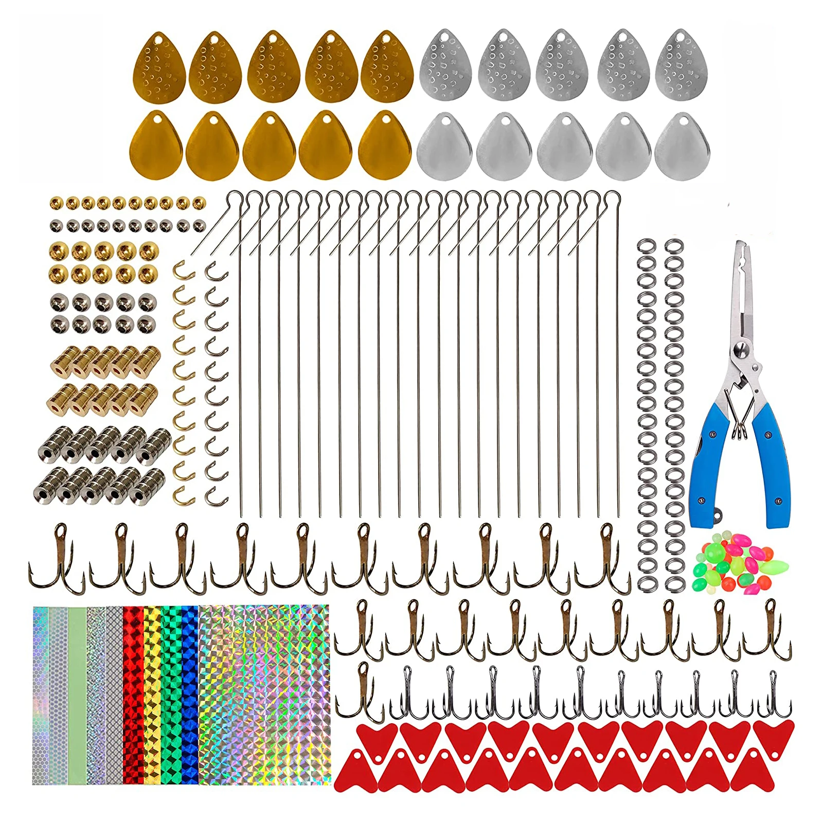 261pcs  Fishing Spoon Rig Treble Hook Spinner Blade Bait Split Ring Holographic Adhesive Film Pliers Scissor Fishing Lures Kit