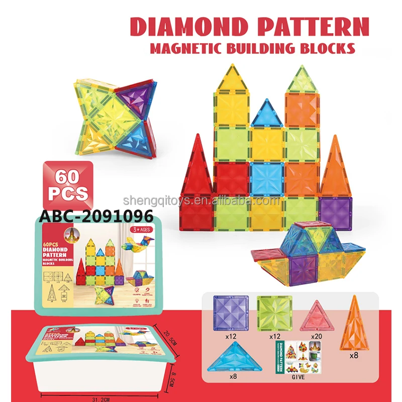 LK Color Magnet Sheet Block Toy Educational Diy Assembly 80 pcs 3d Diamond Pattern Magnetic Tiles Toddler Building Blocks Toy