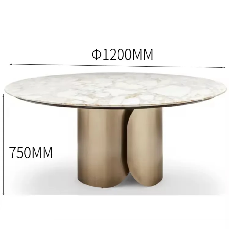 Modern 8-Seater Circular Dining Table | Gold Metal Frame with Sintered Stone Marble Top