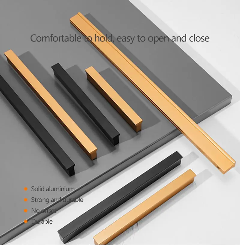 Furniture Hardware Cupboard T Bar Cabinet Door Aluminum Profile Pulls Modern Brushed Gold Black Knobs Kitchen Drawer Handles