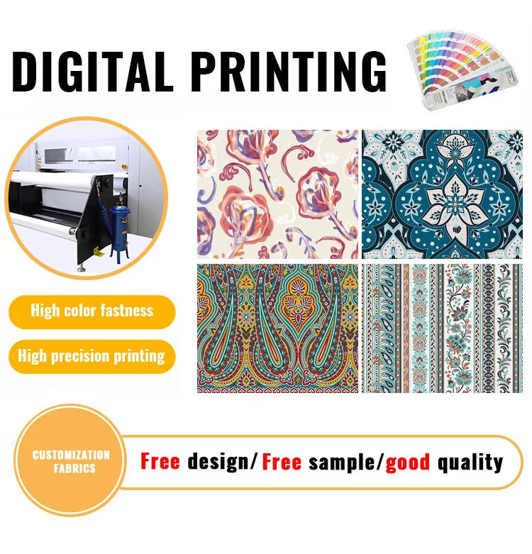 cotton poplin national pattern design printed fabric rayon greige digital print textile fabric custom