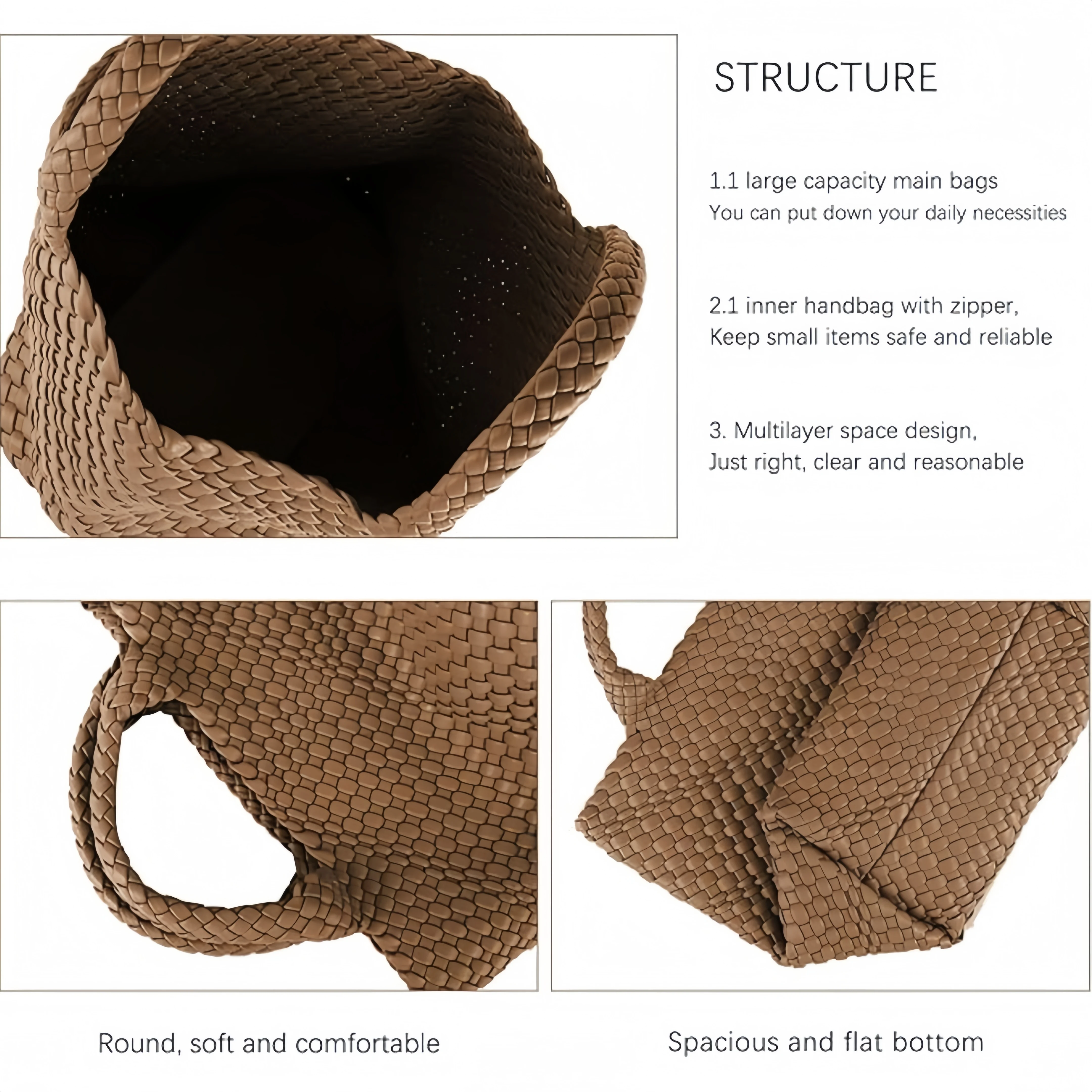 Ready to Ship Woven Tote Bag Soft PU Leather Weave Handbag in Solid Color Pure Handmade Woven Tote Bag with Mtached Weave Purse
