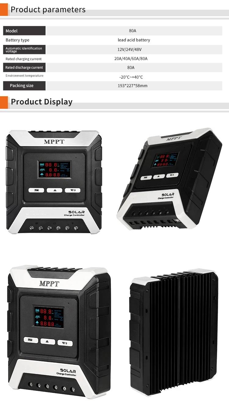 High Voltage Off Grid MPPT Charge Controller 30 A 60 AMP 80A 12V 24V 48V Controller for Solar Energy