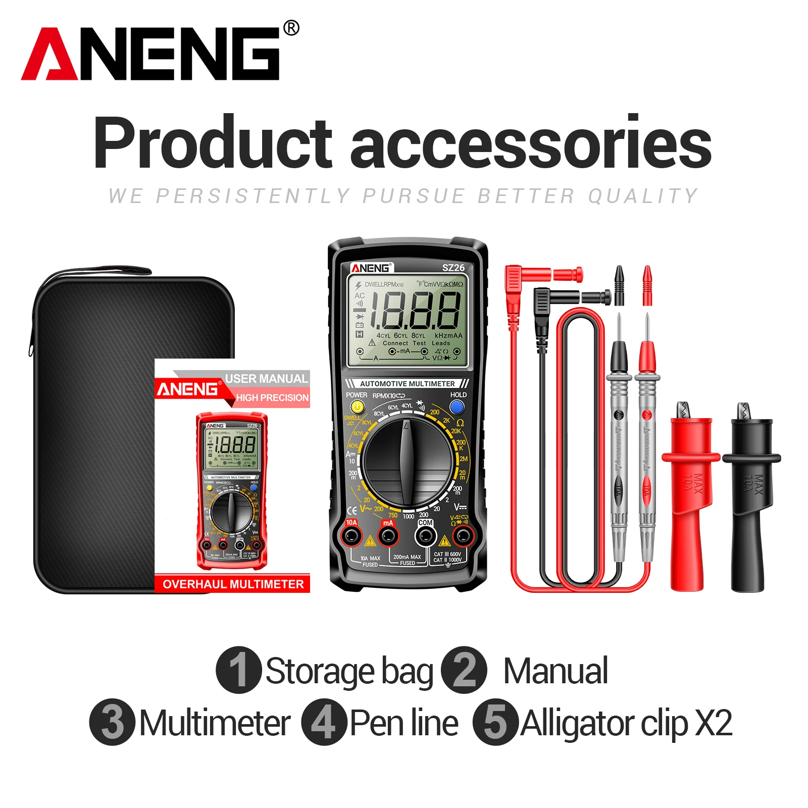 ANENG SZ26 Multitester Closed Angle Measure Auto Repair Multimeter Speed Diode Meter Ohmer Ammeter 1999 Count Car Tester Tools