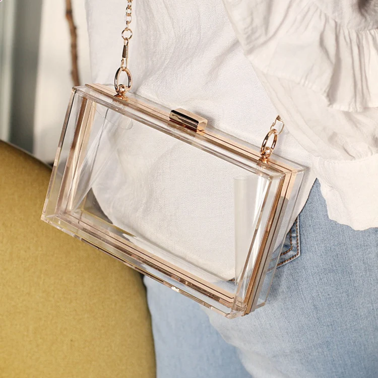 
Custom transparent acrylic clutch bag ladies hand party bag with chain 