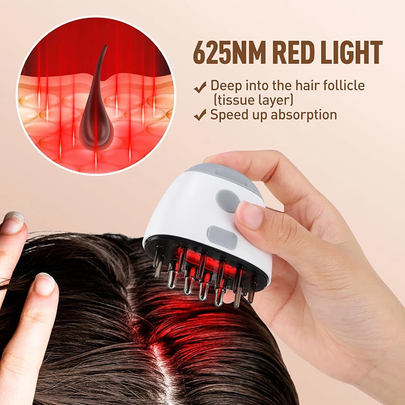 Portable Electric Vibrate Hair Oil Applicator with Red Light Hair Growth Scalp Massager Comb