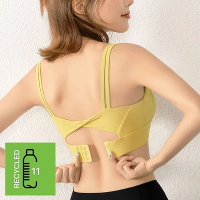 Wholesale workout leggings and sports bra set back hook and eye repreve crop top