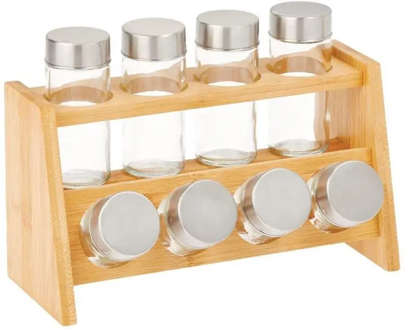 
2-Tier Bamboo Spice Rack Kitchen Cabinet Spice Storage Shelf Drawer Tray bamboo Spice Organizer Seasoning Rack Shelf 