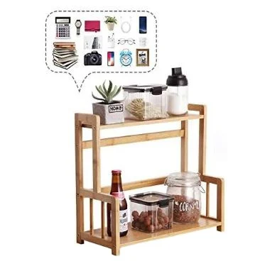 Bamboo Spice Rack Storage Shelves-2 Tier Kitchen Counter Shelf Standing Holder, Free Standingbathroom Accessories Multifunction