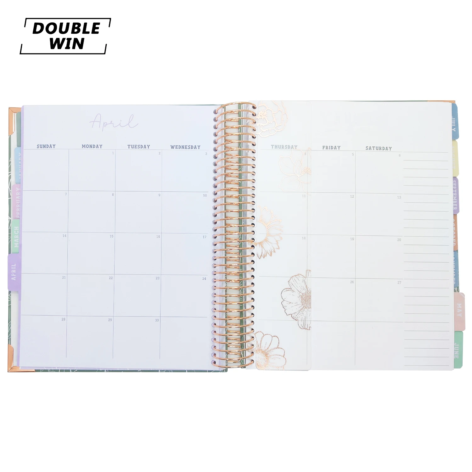 2024 Custom Design Gold Foil Single Coil Spiral Financially Journal Budget Planner with Money Cash Envelope