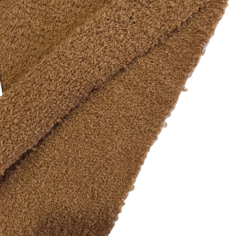 Soft cozy double side teddy knitted tweeded boucle fabric