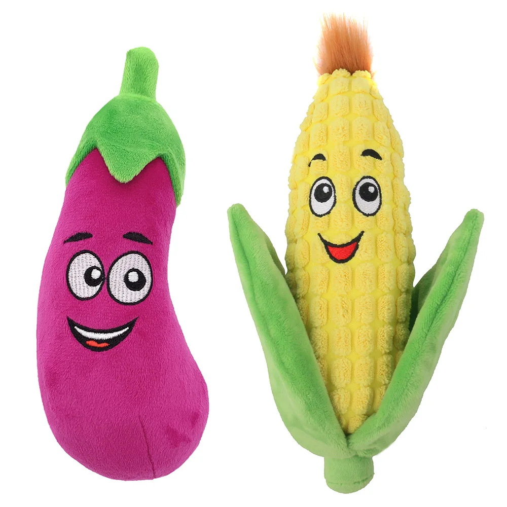 Funny Cute Plush Stuffed Vegetable dog toys Squeaky Vocalizing eggplant corn shaped pet toys for dogs