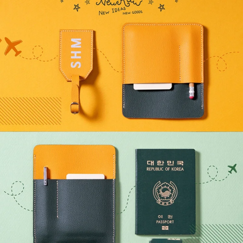 Personalized Color Block PU Leather Passport Cover Creative Travel Passport Storage Bag Portable Ticket Card Holder Wallet