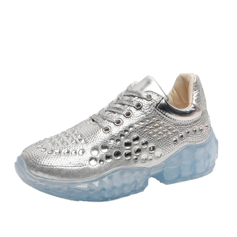 Topsion 2019 Fashion lady women heel platform silver glitter diamond dad balanciaga shoes
