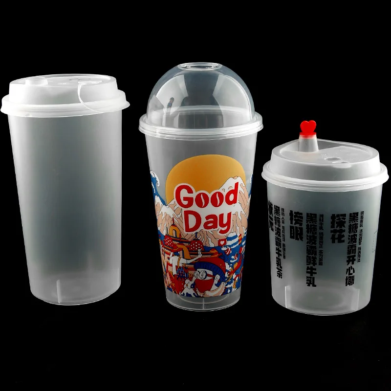 Custom logo Wholesale U-shaped 16OZ 32OZ PP Bubble Tea Milktea Boba Plastic Cups With Lid