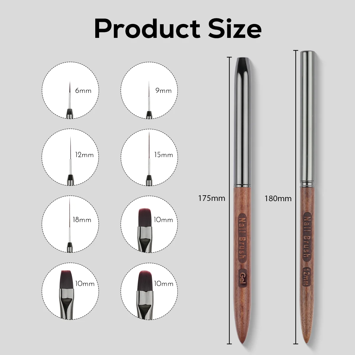 Professional Acrylic Nail Brush Manicure Kit Round Oval Flat Ombre Custom Nylon Sandalwood Wood Nail Art Brush Set