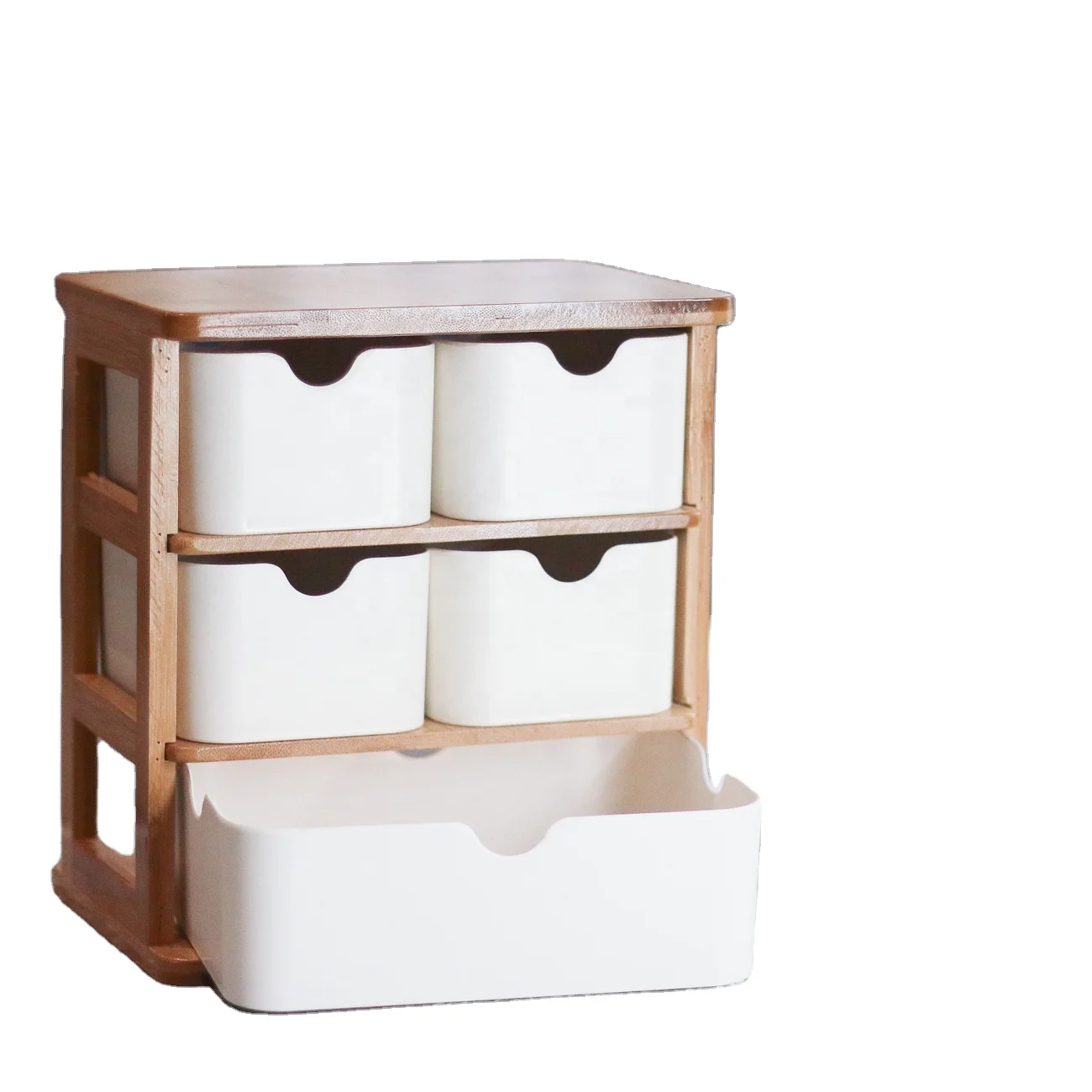 No Plastic 4 Layers Bamboo Desk Drawer Storage Organizers for Cosmetic Makeup Stationery