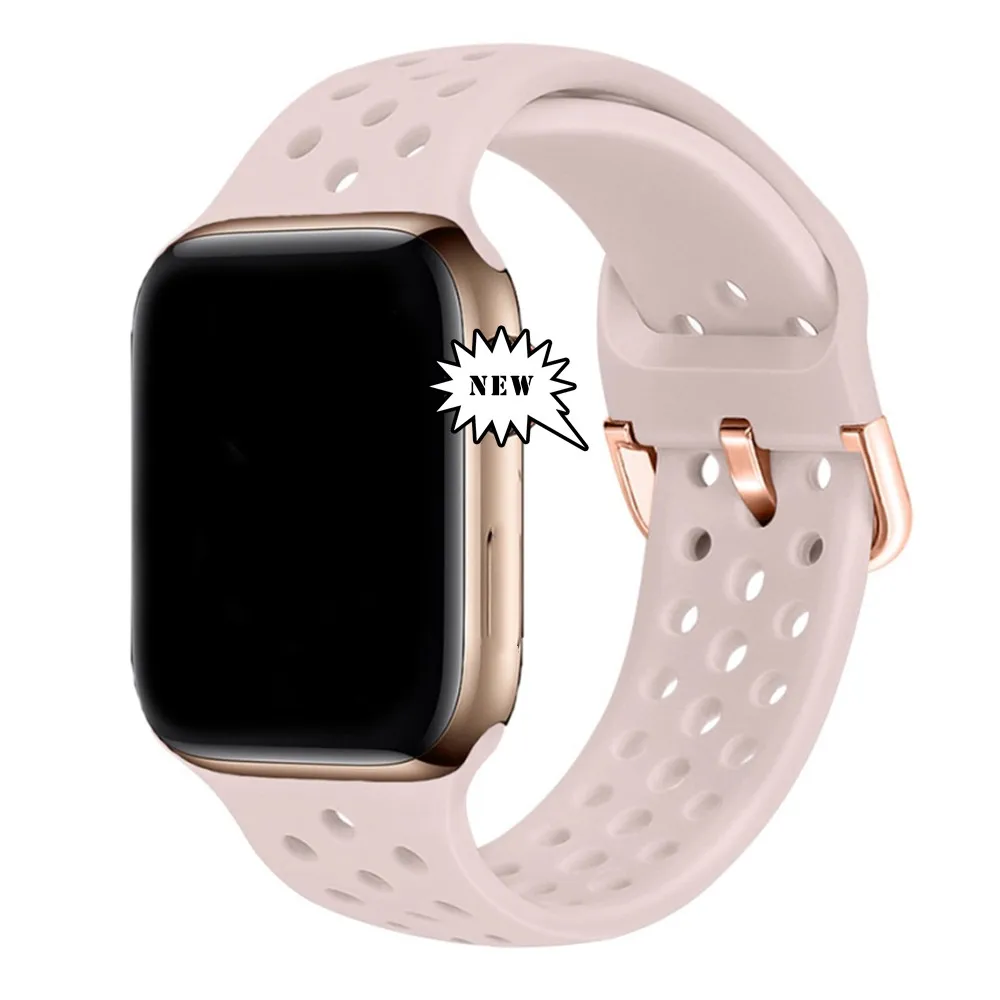 Soft Breathable Silicone Watch Sport Band For Apple Watch  41mm 40mm 45mm 44mm Watch Strap For iWatch Series 7 6 SE T500 W26+