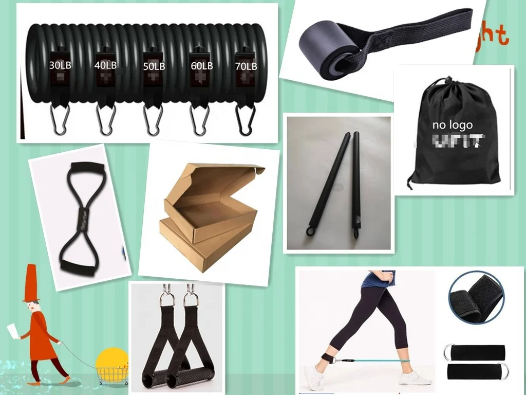 Dinuo In Stock for Drop Shipping High Quality Gym Pull Up Set 11pcs  250LB Latex Resistance Bands Kits with Pilates Bar