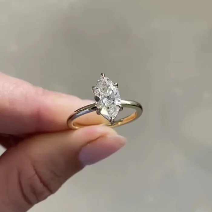 Новое Стильное элегантное кольцо 18k желтое золото 6 зубцов форма маркиза D Цвет VVS 2CT Муассанит для свадебного подарка