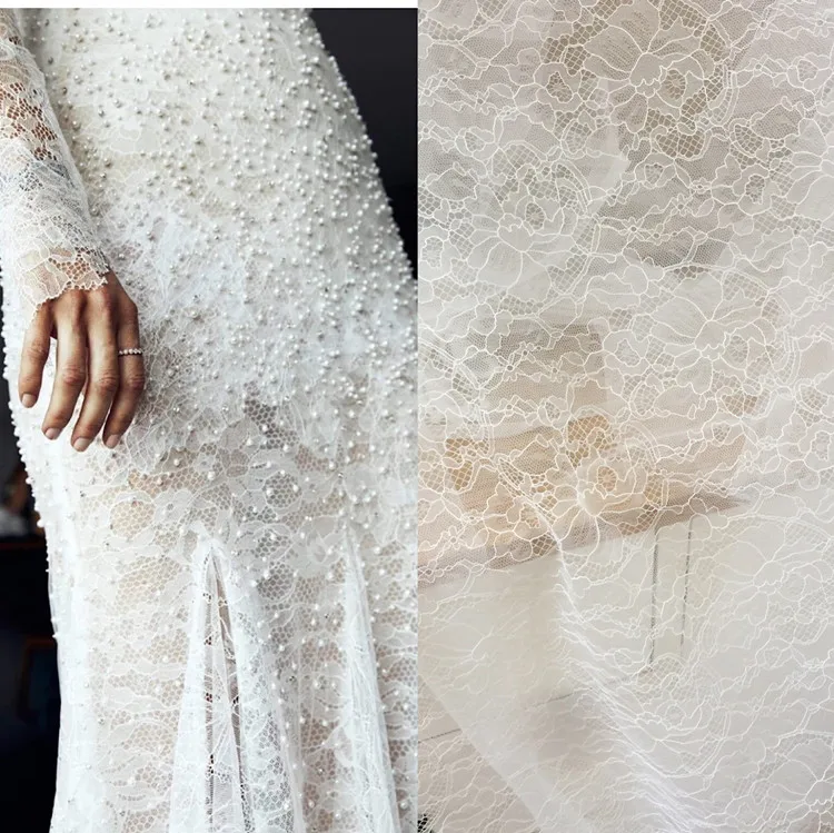 White romantic hollow delicate flower wedding dress DIY accessories mesh jacquard lace fabric