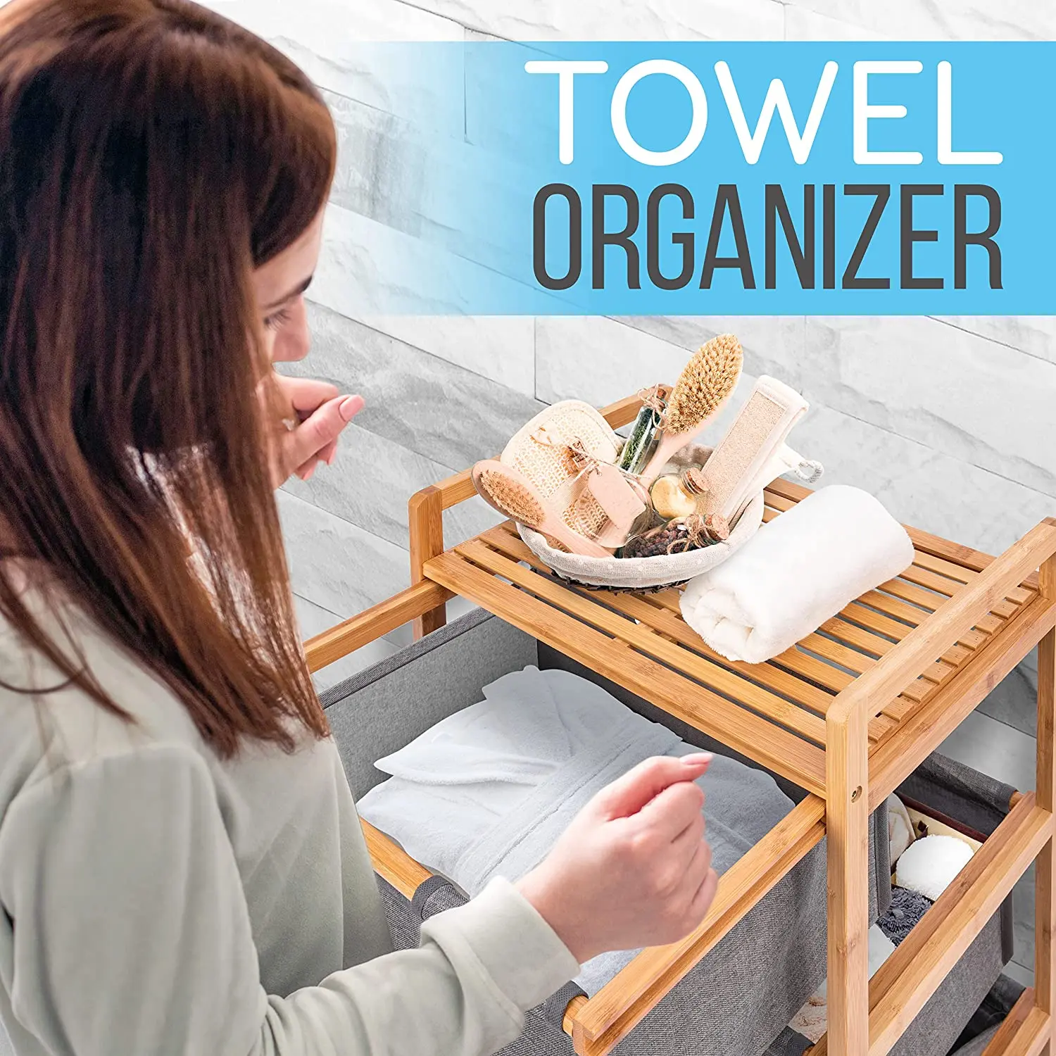 3-Layer Fabric Storage Basket Bag Bamboo Laundry Hamper Dirty Clothes Basket Storage Organizer for Home