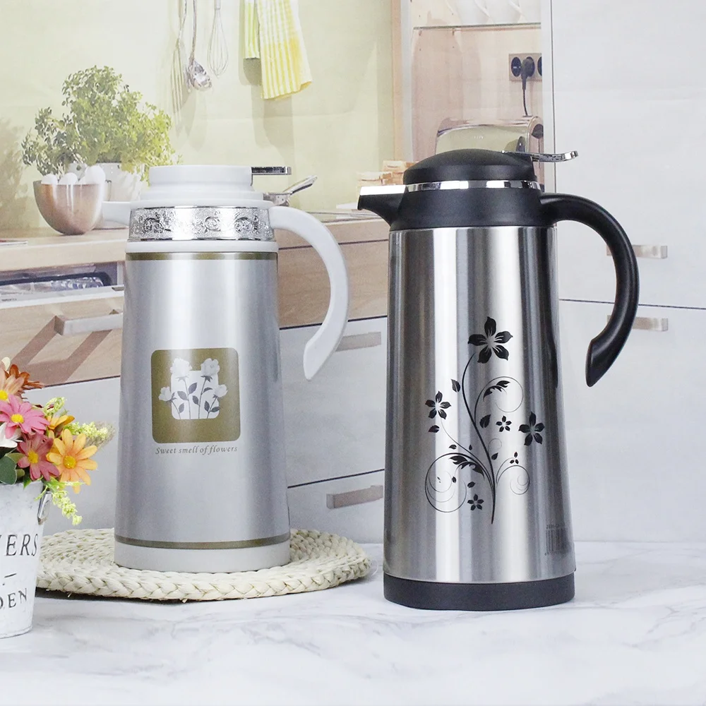 Stainless steel body glass refill inner Arabic hot cold water coffee vacuum flask thermo with flower decal