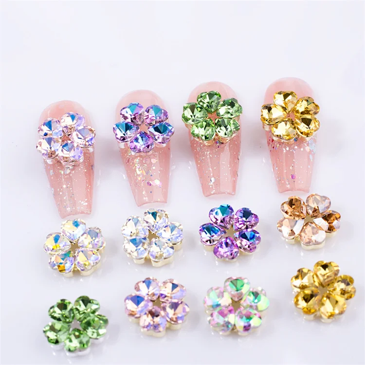 5 in 1 pcs flower Designs Nail Rhinestones High quality Fantasy Colorful Charms Alloy Flat Back Flower Manicure DIY Decoration
