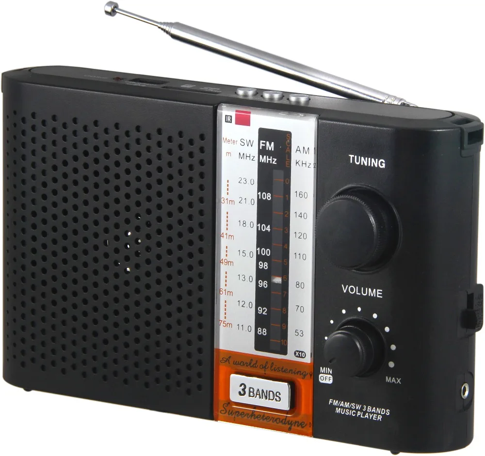 Best-selling style high power output FM/AM/SW 3 band  with USB/SD/TF remote control radio