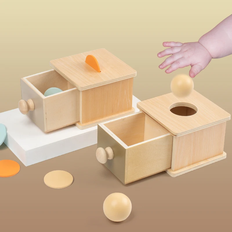 Juguetes Sensoriales Material Montessori Spinning Drum Ball Drop With Drawer Toddlers Montessori Coin Box Wooden Educational Toy