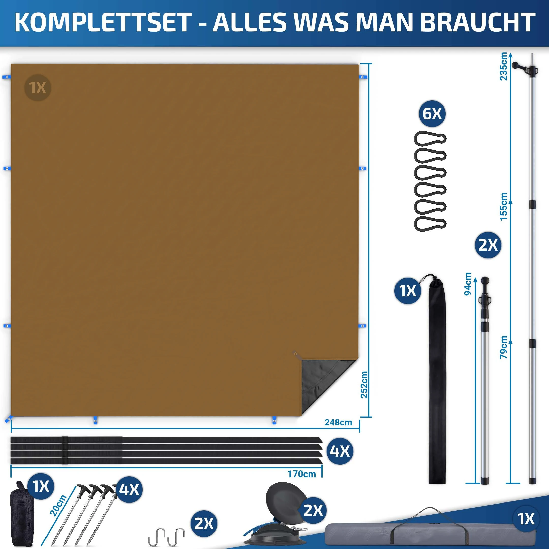 High Quality Outdoor Portable 4x4 Shelter Shade SUV Travel Rooftop Pull Out Tent Car Side Awning