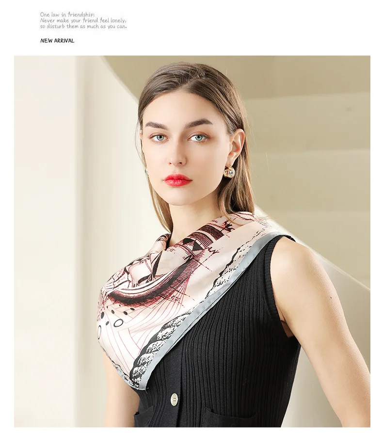2024 Spring New Simulation Silk Scarf 70 Square Roulette Printing Scarf Bundle Headband