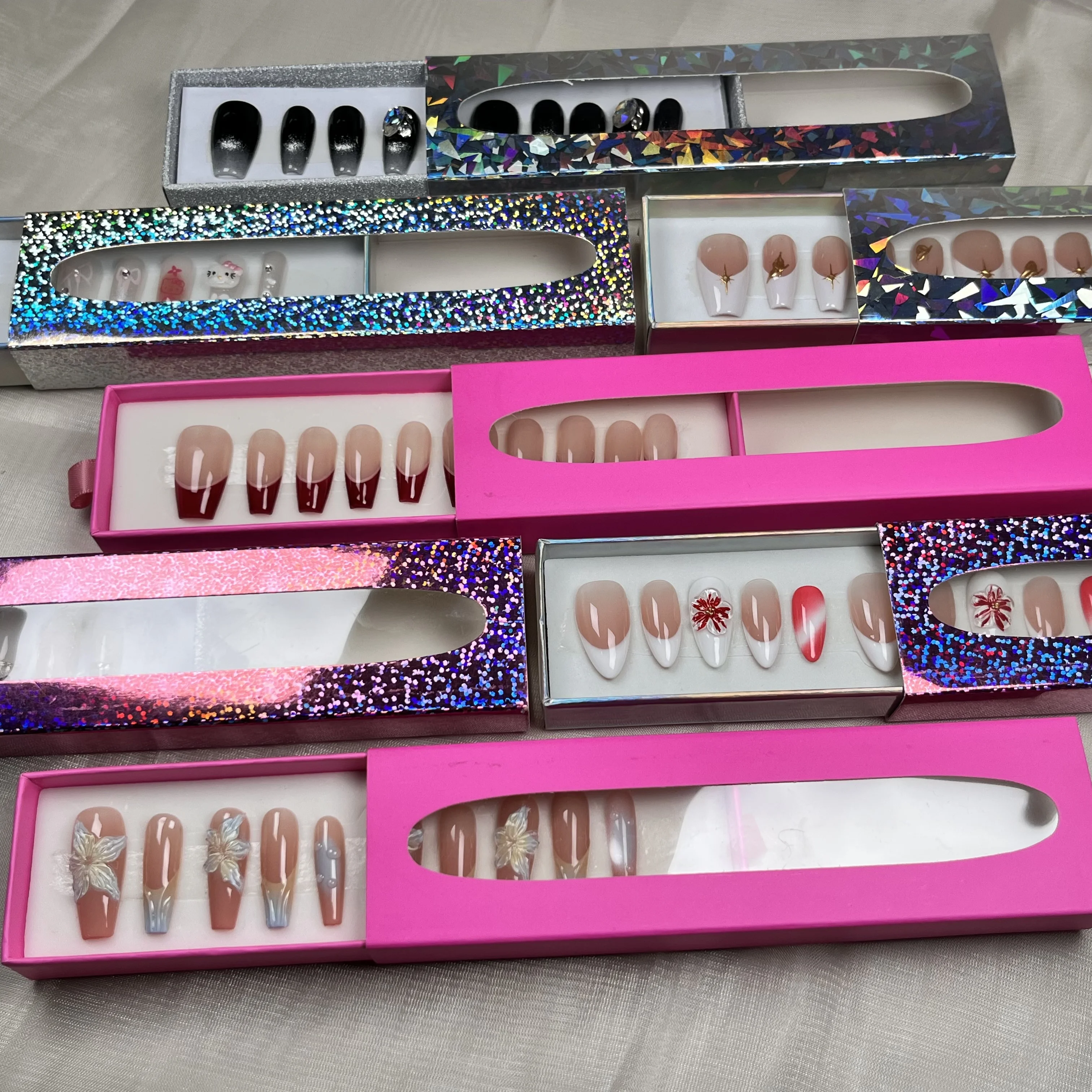 Luxury Wholesale Artificial Fingernails Package Boxes Nail Art Supplies Square Nails Press On Nail Packaging Box