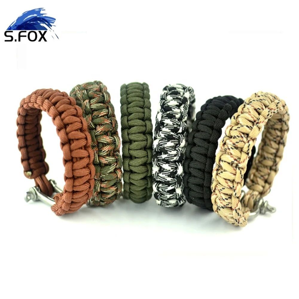 Wholesale Promotional Weaved Camo Polyester Rope U Shackle Paracord Survival Bracelet