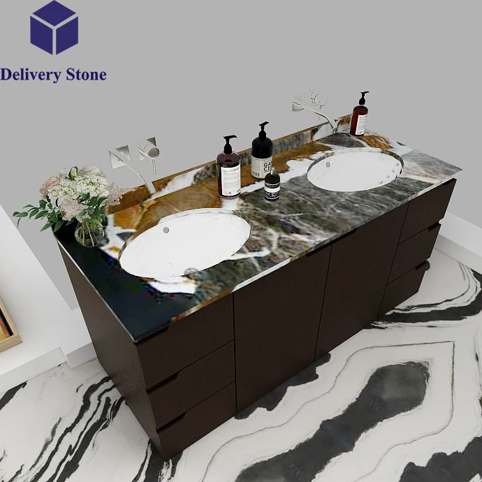 DeliveryStone China factory customized marble stone bathroom sink vanity top countertop