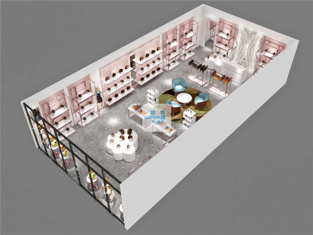 Beauty Shop Design Rack Hair Wig Retail Gold Display Shelf Custom Wig Salon Displays for Hair Extension