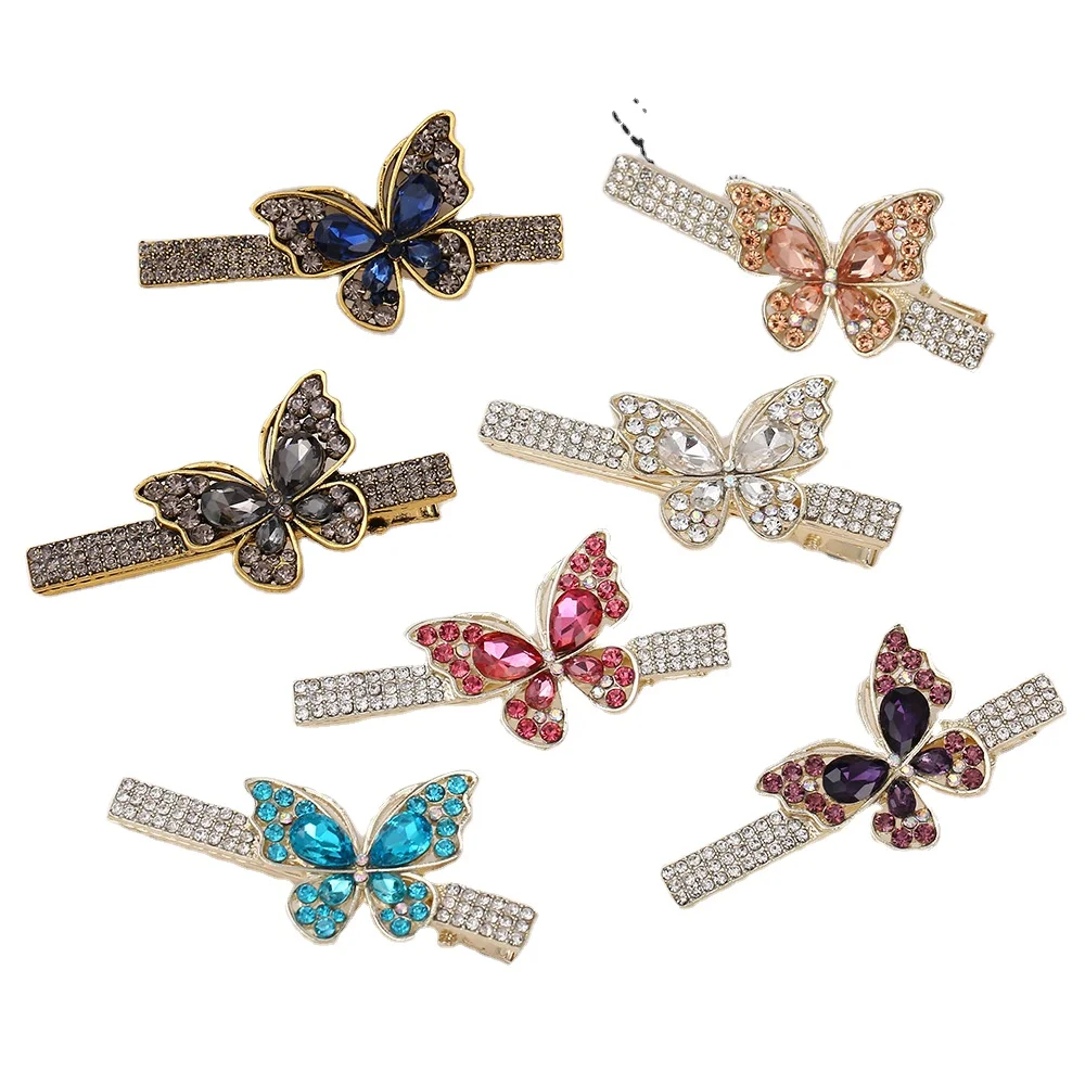 Sweet Butterfly Hair Clips Korean Alloy Rhinestone Hair Clips Hairpins Wholesale Duckbill Clip