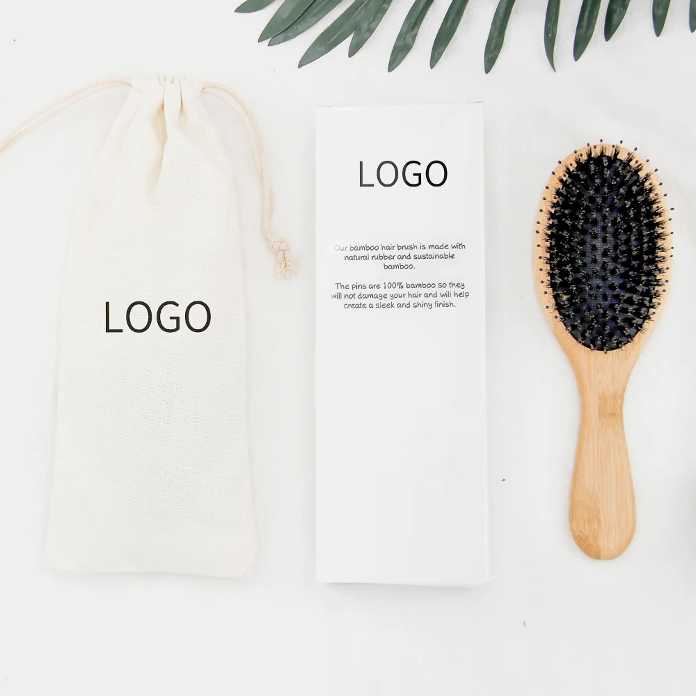 2024 New Design High Quality Custom Natural Bamboo Wood Extension Hair Brush Boar Bristle Wig Hair Brush for Curly Hair  Brush