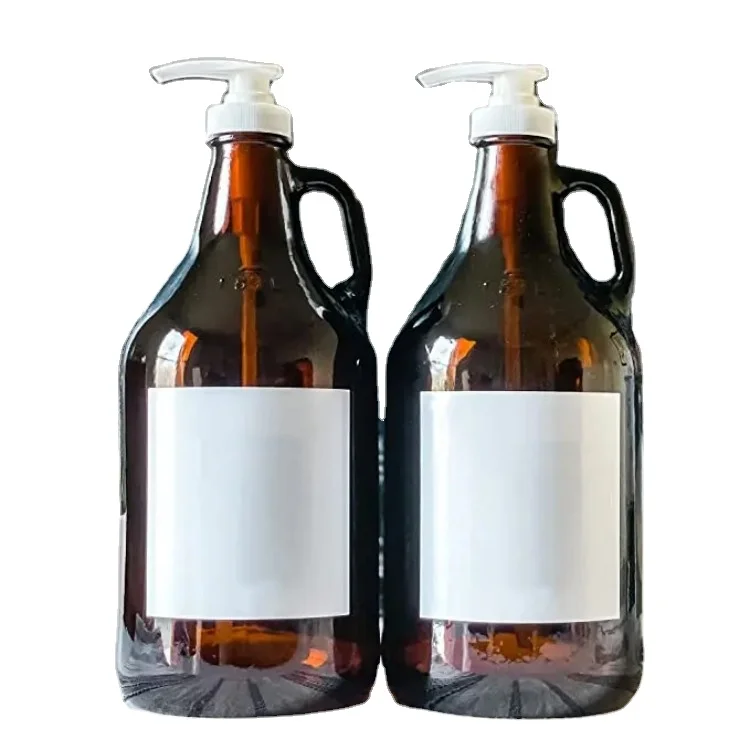 Large Jug with Pump for Liquid Soap Laundry Detergent Dispenser 2L Syrup Pump 64 oz Glass Pump Dispenser Amber Bottle