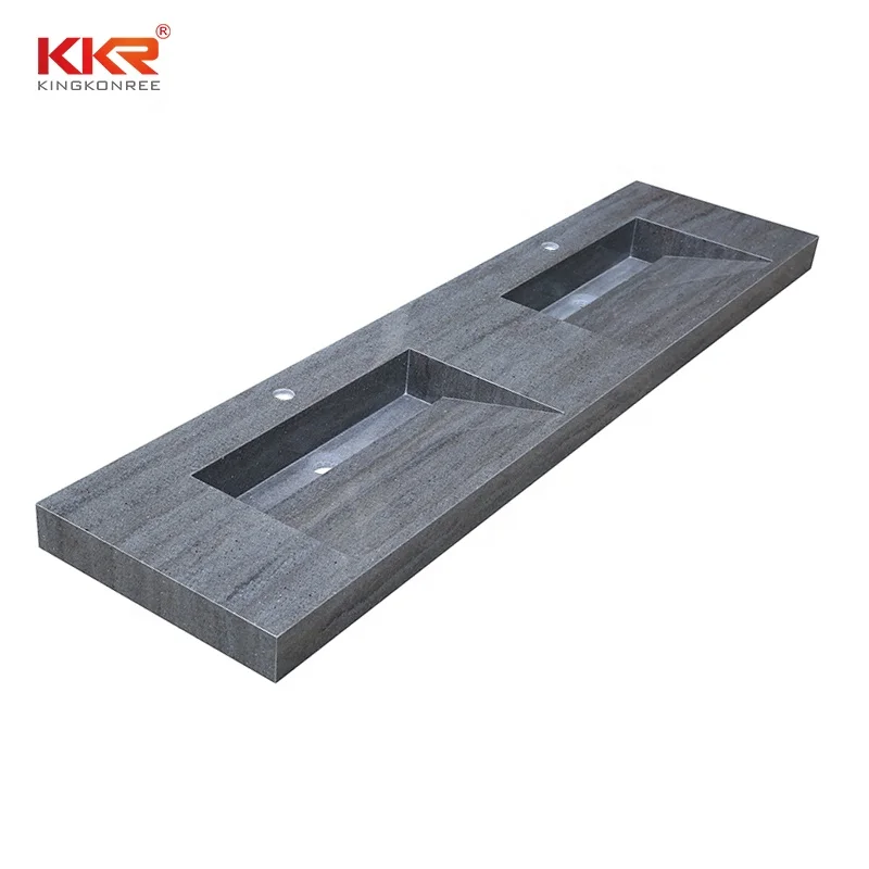 KKR High-end Solid Surface Custom Size Bathroom Vanity Grey Marble Wall-hung Wash Basin Sink